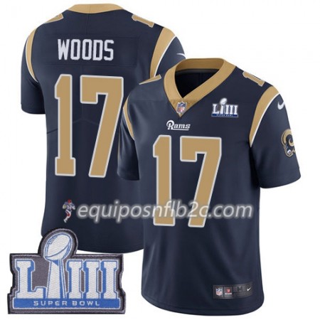 Camiseta Hombre NFL Los Angeles Rams Robert Woods 17 Nike Azul 2019 Super Bowl LIII